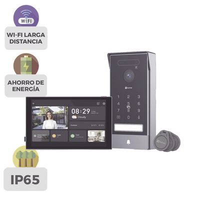 Video Portero Conexión a 2 Hilos Entre Monitor y Frente de Calle / Wi-Fi 6 Dual Band 2.4 y 5GHz con Cámara 4K / Reconocimiento de Venas de Palma / Reconocimiento Facial  / Visión Nocturna en Color / IP65 Exterior Con Protección