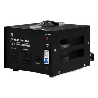 Transformador con doble función bidireccional : eleva o reduce el voltaje entre 110 Vca y 220 Vca