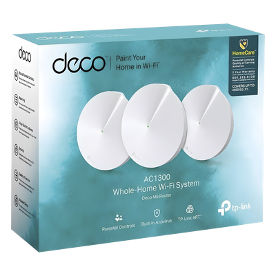 Kit 3 Routers Inalámbricos MESH Interior para Hogar / Doble Banda Wi-Fi 5 AC1300 Mbps / 2 Puerto Gigabit WAN/LAN / 4 Antenas Internas / Administración Mediante la App Deco (iOS, Android) / Protección HomeCare