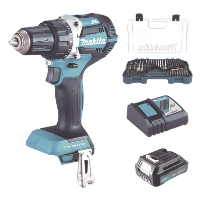 Rotomartillo/Taladro Inalámbrico (1/2″) de 1,900 RPM, 18Vcc, Incluye 1 Batería BL1815N de 1.5Ah, 1 Cargador Modelo DC18SD y Un Set de 75 Pzas Modelo E-06943