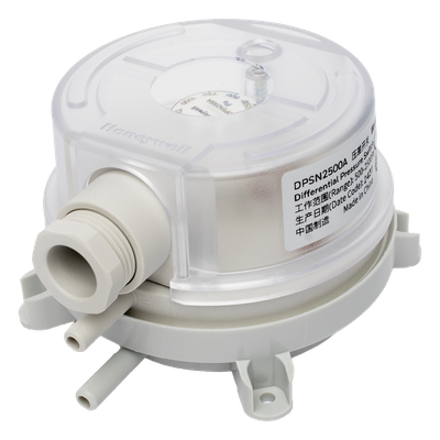 Presostato diferencial de aire para ductos con ajuste por perilla, rango 500 a 2500 Pa, contacto SPDT, para monitoreo de filtros y ventiladores