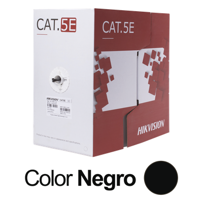 Bobina de Cable UTP 305 Metros (1000 Pies) / Cat 5E (24 AWG) / Color Negro / PE / Uso en Exterior / 100% Cobre / Aplicaciones de CCTV, Redes de Datos y Enlaces Inalámbricos