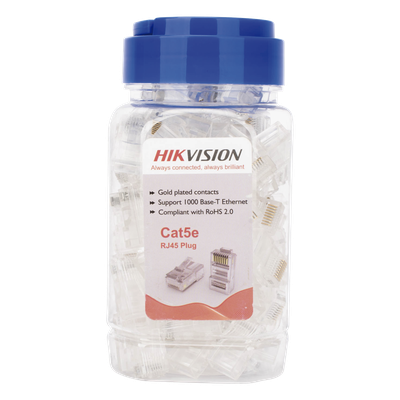 Bote con 100 Piezas de Plug Modular RJ45 / Cat 5e / Chapado en Oro a 15 Micras / Sin Blindaje / Facil Instalación / Uso Interior / Soporta Norma TIA-568B / Cumple con RoHS 2.0
