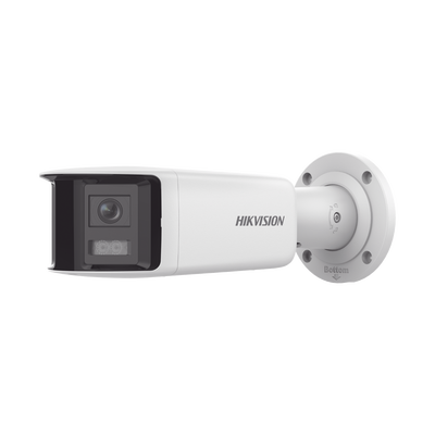 [FlexVu] [PROTECCIÓN ACTIVA] Bala IP Panorámica 4 Megapixel / 2 Lentes 2.8 mm (180°) / Imagen a Color 24/7 (ColorVu) / PoE / WDR 130° / IP67 / ACUSENSE / Luz Estroboscópica y Alarma Audible / 40 mts Luz Blanca / Micro SD