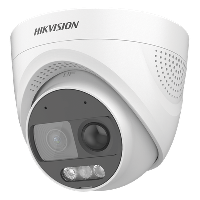 Turret TURBOHD 2 Megapixeles (1080p) / Imagen a color 24/7 / Lente 2.8 mm / Luz Blanca 20 mts / Exterior IP67 / WDR 130dB / Sensor PIR / Sirena Integrada / Estrobo ROJO – AZUL / Micrófono Integrado