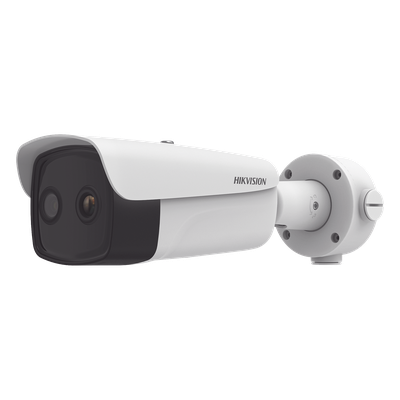 Bala IP Dual / Térmica 35 mm (384 X 288 ) / Óptico 15 mm (4 Megapixel) / 100 mts IR / IP66 / PoE / Termométrica / Detección de Temperatura / MicroSD