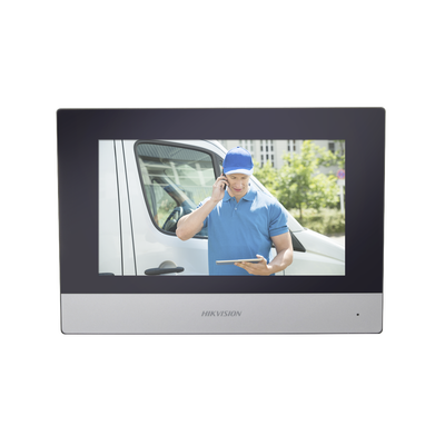 Monitor Hibrido IP WiFi Touch Screen 7″ para DS-KIS303P / Vídeo en Vivo / PoE Estándar / Apertura Remota / Llamada Entre Monitores / Audio de dos vías / Policarbonato