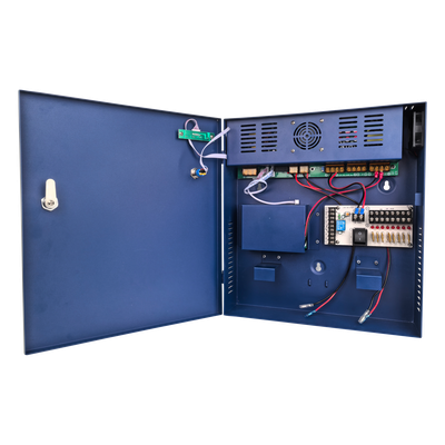 Fuente de poder profesional PoE (Power over Ethernet) de 8 puertos con capacidad total de 360W, diseñada específicamente para sistemas de videovigilancia CCTV y control de acceso.