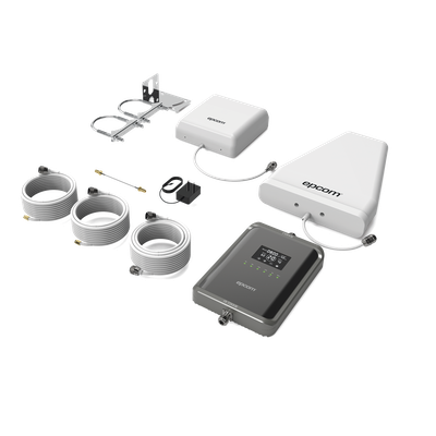 Kit Amplificador de Señal Celular 2G, 3G, 4G y 5G / Mejora llamadas convencionales y VoLTE / Amplifica señal de TELCEL, AT&T, MOVISTAR, BAIT,DiRi y más / Cubre hasta 300 m² con una antena y hasta 600 m² con 2 antenas.