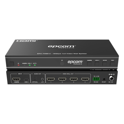 Videowall 4K 1×4 | HDMI & USB-C | 8 Modos de Visualización | Audio Óptico/Analógico | Control RS-232/IR | Plug & Play