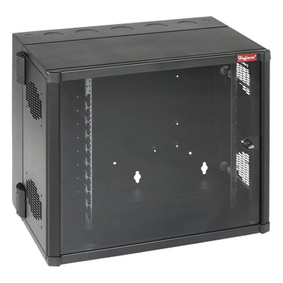Gabinete AccessPlus de 12 UR Montaje en Pared de 19in, Rieles Numerados y Roscados #10-32, Puerta con Ventana de Seguridad, 700 mm de Ancho, 637 mm de Profundidad, Color Negro