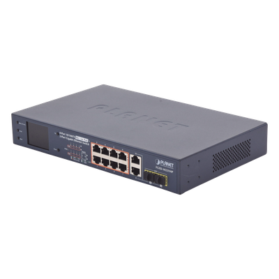 Switch PoE+ / Distancia 250 Metros / 8 Puertos + 2 Combo TP/SFP Gigabit y Pantalla LCD Para Monitoreo
