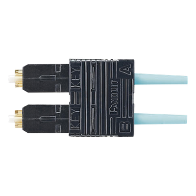 Conector de Fibra Óptica SC Duplex OptiCam, Multimodo 50/125 OM3/OM4, Pre-pulido, Color Aqua