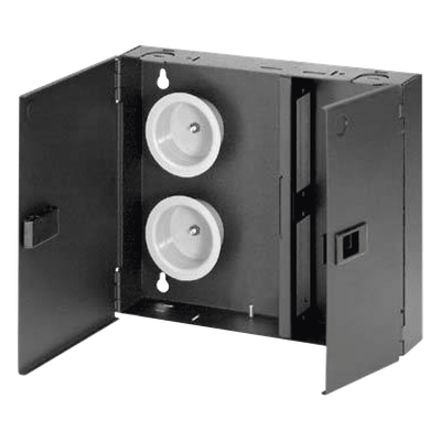 Caja de Conexión de Fibra Óptica, Para Montaje en Pared, Acepta 2 Placas FAP o FMP, Hasta 48 Fibras, Color Negro