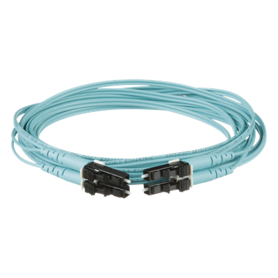 Jumper de Fibra Optica Multimodo 50/125 OM3, LC-LC Duplex, OFNR (Riser), Color Aqua, 9 Metros (29.53 Pies)
