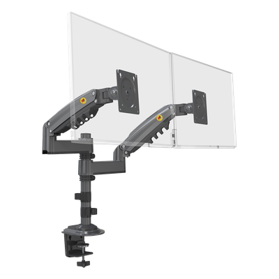 Montaje de Escritorio articulado para 2 monitores de 17 a 27″ /  Soporta hasta 9kg por monitor / Vesa 75 x 75 / 100 x 100 / Acero / Rotación: 360°