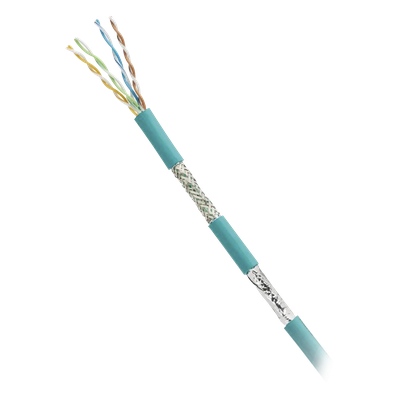 Bobina de Cable Blindado SF/UTP Categoría 5e de 4 Pares, Uso Industrial con Resistencia al Aceite y Rayos UV, Multifilar 24/7 (Flexible), Color Azul Cerceta, Bobina de 305 Metros (1000 Pies)