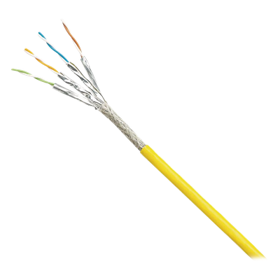 Bobina de Cable Blindado S/FTP Categoría 6A, Uso Industrial con Resistencia al Aceite, Rayos UV y Abrasión, Multifilar (Flexible), Color Amarillo, Bobina de 500 Metros (1640 Pies)