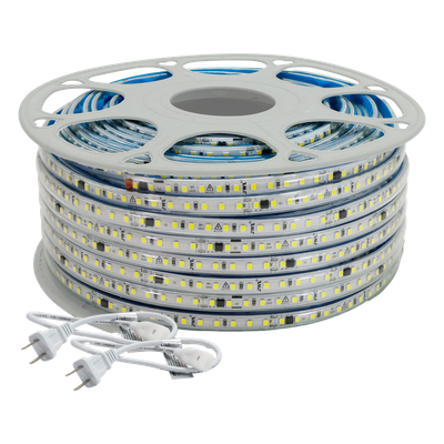 Manguera LED Luminosa Blanca de Resina Transparente y Flexible / Para uso Interior o Exterior / Carrete de 50 m/ 110V CA  4.2 A/ 500 W Potencia / T.C.C. 6500 K.