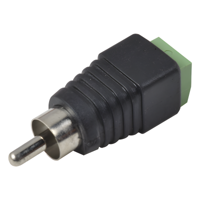 Adaptador RCA Macho Tipo Jack Polarizado / Terminales Tipo Tornillo / Polarizado (+/-) / Recomendado para Video y Audio en Sistemas de Video Vigilancia a 2 Hilos