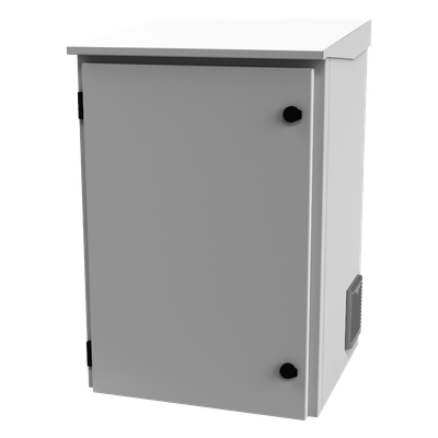 Gabinete de Exterior con Rack de 19″ de 16U con Ventiladores y Termostato, Se envía el Gabinete Armado. (Montaje a poste o torre se vende por separado).