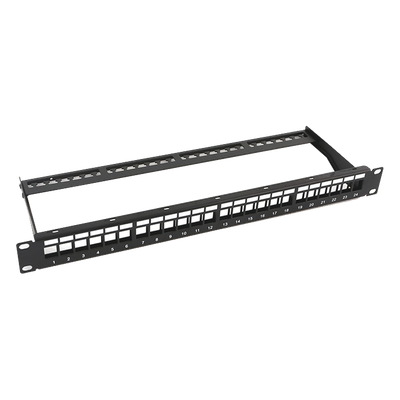Patch Panel Modular sin Blindaje de 24 Puertos, 1U, con Barra para Organizar Cable