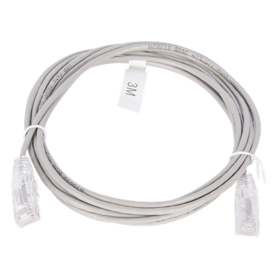 Cable de Parcheo Slim UTP Cat6 – 3 Metros (9.84 Pies) Gris Diámetro Reducido (28 AWG)