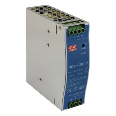 Fuente de poder industrial de 120 W, salida 12 Vcc, entrada 90~264 VCA, para montaje en riel DIN,