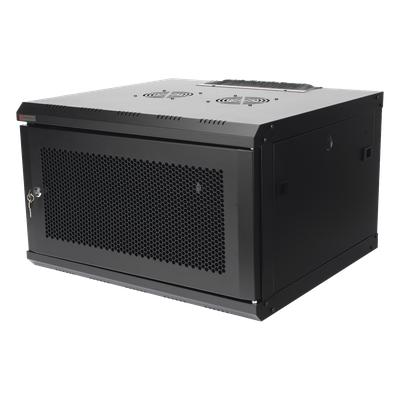 Gabinete de Pared PRECISION 19 in 6UR (455mm) – Puerta Perforada Incluye: 2 Ventiladores y Panel Cepillo