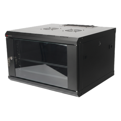 Gabinete de Pared PRECISION 19 in 6UR (455mm) – Cristal Templado. Incluye: 2 Ventiladores y Panel Cepillo