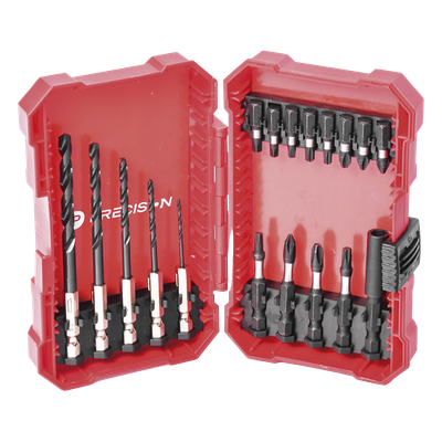 Juego de 18 Puntas y Brocas para Taladro, con Entrada Hexagonal de 1/4″, Incluye Estuche.