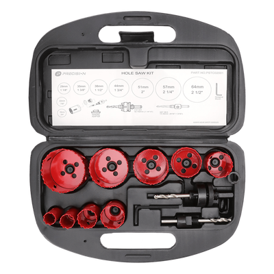 Juego de 13 Brocas Sierra Bimetálica con Adaptadores y Estuche. (3/4″, 7/8″, 1-1/8″, 1-3/8″,  1-1/2″, 1-3/4″, 2″, 2-1/4″, 2-1/2″)