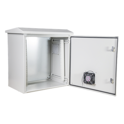 Kit Gabinete Ventilado de Acero, Rack 19″ 11U, IP55 Uso en Exterior (593 x 609 x 399 mm) con Placa Trasera Interior Metálica y Compuerta Inferior Atornillable. Incluye Ventilador, Ventilas, filtros, Terminal de Tierra Física.