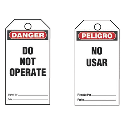 Paquete de 25 Etiquetas de Seguridad, Con Texto «Peligro, No Usar», de 76 x 146 mm, Color Negro Sobre Blanco
