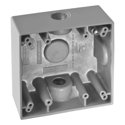 Caja Cuadra de 3/4″ a Prueba de Intemperie/ Cuenta con 2 salidas / Con Orejas para Montaje.