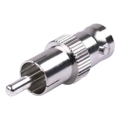 Adaptador de BNC Hembra a RCA Macho en 50 Ohm para Fono, uso en Aplicaciones de Audio-Video, Níquel/ Plata/ Delrin.