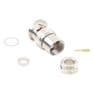 Conector BNC Macho de Rosca para Ensamblar en Cable RG-59/U, Níquel/ Oro/ Teflón.