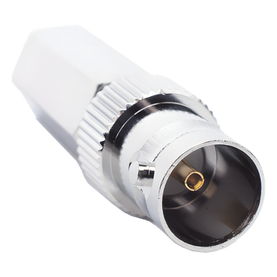 Conector BNC Hembra en 75 Ohm, Tipo Roscable para cable Coaxial RG-59/U, Níquel/ Plata/ Delrin.