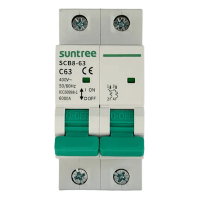 Protección Térmica/ Interruptor 2P, 63 A, Corriente Alterna 400Vca para Aplicación Fotovoltaica Montaje Riel DIN