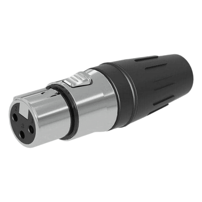 Conector hembra XLR de 3 núcleos con carcasa de acero inoxidable y contactos chapados en oro