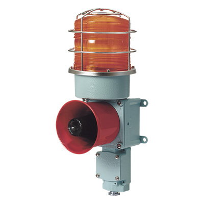 Combinación de baliza LED color Ámbar con sirena electrónica para aplicaciones de la industria pesada  máx. 120 dB a 24 VCD