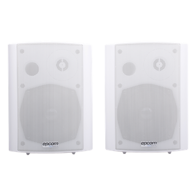 Altavoces Amplificada de Montaje en Pared 5″+1.5″ | RMS 20W@8ohms y Pasivo 20W | Material ABS | Reja Metálica | Bracket de Metal | Color Blanco