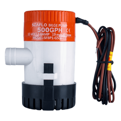 Bomba de Achique Sumergible SEAFLO SFBP1-G50-01 / 500 GPH (1,893 LPH) / 12V CD / No Automática / Protección Anti-Aire / Sellos Herméticos / Cableado Marino / Base de Filtro Removible