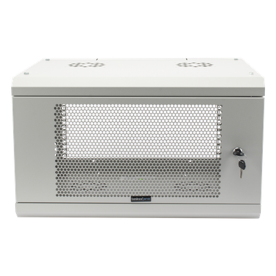 Gabinete de Pared de 6U con Puerta Perforada, 455 mm de Profundidad Total, Rack de 19», Acero Reforzado Color Gris Mate
