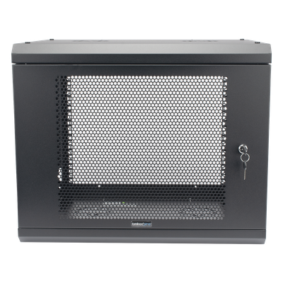 Gabinete de Pared de 9U con Puerta Perforada, 455 mm de Profundidad, Rack de 19», Acero Reforzado Color Negro.