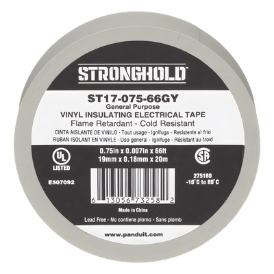 Cinta Eléctrica STRONGHOLD para Aislar, de PVC, Uso General Reparación y Mantenimiento, Grosor de 0.18mm (7 mil), Ancho de 19mm, y 20.12m de Largo, Color Gris