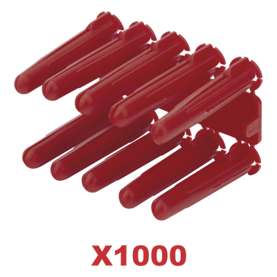 Taquete de 1/4  plástico paquete de 1000 piezas para fijar objetos con tornillo en muros y techos de concreto o superficies sólidas, compatible con tornillo TH10X de 10 x 1 1/2″  (1103-14000)