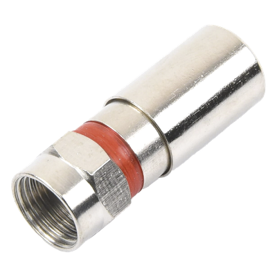 Conector F Macho de Compresión, Metálico para cable RG-59, Cuerpo de Bronce Niquelado.