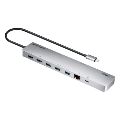 Dock Multipuerto USB-C | 11 en 1 | 8K Single o Dual 4K | PD 100W | USB 3.2 Gen 1 | Ethernet Gigabit | SD MicroSD | Aluminio