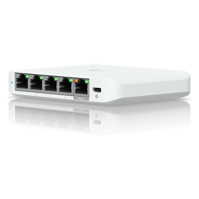 USW Flex Mini 2.5G Switch de 5 puertos 2.5G, Compacto, para Escritorio, se puede Energizar por PoE o con un Adaptador tipo USB-C